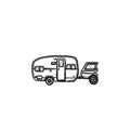 Camper trip hand drawn outline doodle icon. Royalty Free Stock Photo