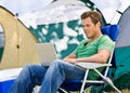 Camper using laptop