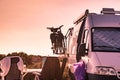 Camper van with bicycles on back rack Royalty Free Stock Photo