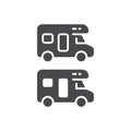 Camper van black vector icon. Simple glyph symbol.