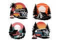 Camper Van and Camping Vector Illustrations Retro, Tents, Campfires, and Sunsets Royalty Free Stock Photo