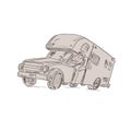 Camper Van Driver Thumbs Up Drawing Royalty Free Stock Photo