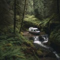 Camper Van in a Forest Clearing