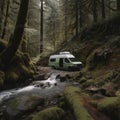 Camper Van in a Forest Clearing
