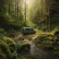 Camper Van in a Forest Clearing