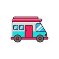 Camper van icon with linear color style on isolated background