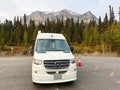 A camper van in the Lake Louise parking lot in Banff National Park in Canada