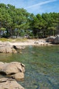 Camper van living van life in a wild beach of Arousa island in Galicia, Spain