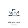 Camper van outline vector icon. Thin line black camper van icon, flat vector simple element illustration from editable camping Royalty Free Stock Photo