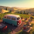 Camper Van Overlooking a Picturesque Vineyard