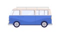 Camper van in retro style. Holiday car for summer travel. Minibus of 60s, side view. Tourists auto, road transport