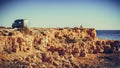 Camper van on sea cliff, camping Royalty Free Stock Photo