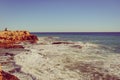 Camper van on sea cliff, camping Royalty Free Stock Photo