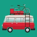 Camper van. Summer vacation. Vector flat color design