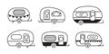 Camper Van trailer set, travel caravan icon doodle