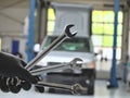 Camper van in the workshop for repair and service Royalty Free Stock Photo