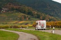 Camper in vineyards in autumn Royalty Free Stock Photo