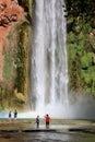 Campers admiring Mooney Falls, Havasupai Royalty Free Stock Photo