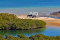 Campers on beach in Loreto bays in baja california sur IX