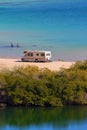 Campers on beach in Loreto bays in baja california sur XV