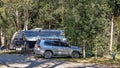 Eungella, Queensland, Australia - August 2020: Campers in a caravan in holidaying in the tropical rainforest