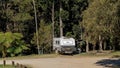 Eungella, Queensland, Australia - August 2020: Campers in a caravan in holidaying in the tropical rainforest