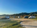 Campers off camping on the beach in Sarti resort, Greece