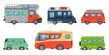 Campers vacation travel car summer nature holiday trailer house vector illustration flat transport