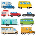 Campers vacation travel car summer nature holiday trailer house vector illustration flat transport