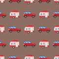 Campers vacation travel car summer seamless pattern trailer house vector illustration flat transport