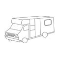 Campervan icon in outline style isolated on white background. Family holiday symbol