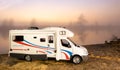 Campervan Misty River Dawn Royalty Free Stock Photo