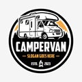 Campervan motorhome caravan emblem logo vector design template isolated