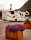 Campervan is parked in a corner of a parking lot, Banff town, Alberta, Canada Royalty Free Stock Photo