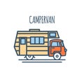 Campervan Thin Line Flat design. Vector Royalty Free Stock Photo