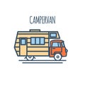 Campervan Thin Line Flat design. Vector