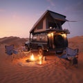 Campervan in the Vast Desert Landscape