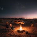 Campervan in the Vast Desert Landscape