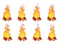 Campfire animation. Animated camp fire beach bonfire sequence frame, burn woods sprite sheet 2d game fx effect night fireplace Royalty Free Stock Photo