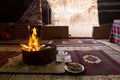 Campfire in a bedouin tent in the wadi rum desert Royalty Free Stock Photo