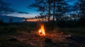 Campfire Burning in Field at Night Royalty Free Stock Photo