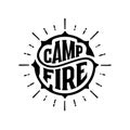 Campfire circle lettering rays white Vector illustration.