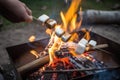 campfire cook roasting marshmallows over open flame