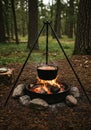 Campfire Cooking in a Forest Setting Royalty Free Stock Photo