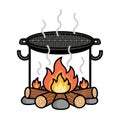 campfire with cooking grate and logs Royalty Free Stock Photo