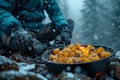 Campfire cuisine Couples savoring winter meals in the great outdoors