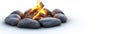 Campfire 3D Render Circular Stone Ring, Burning Wood, White Background, Campfire, fire, rocks Campfire, 3D render Royalty Free Stock Photo