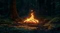 Campfire in Dark Forest at Night Royalty Free Stock Photo