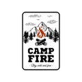 Campfire emblem mountains in rectangle Vector illustration