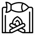 Campfire fish cooking icon outline vector. Adventure trail Royalty Free Stock Photo